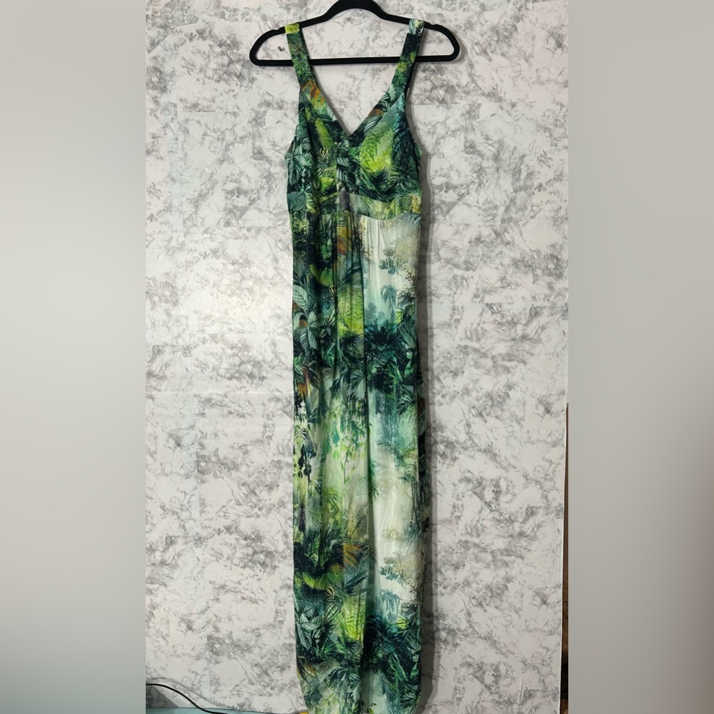 W by Worth Tropical Rainforest.Green Maxi Dress Sz 2 EUC 21